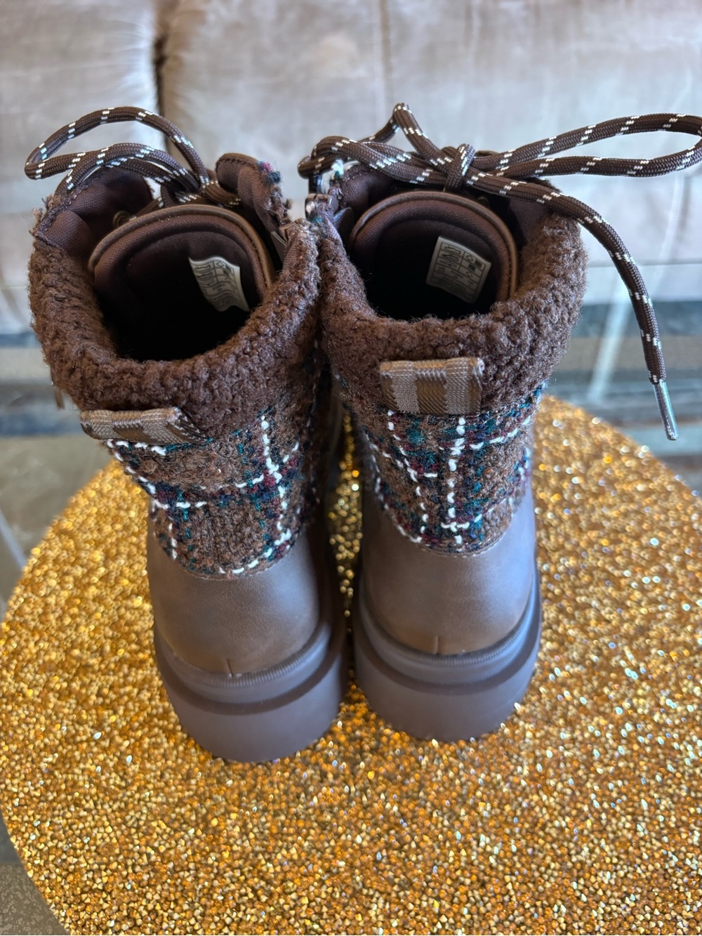 Rocket Dog Brown Plaid Lace-Up Ankle Boots/inside plush foam/side zipper 8.5 - Picture 4 of 8